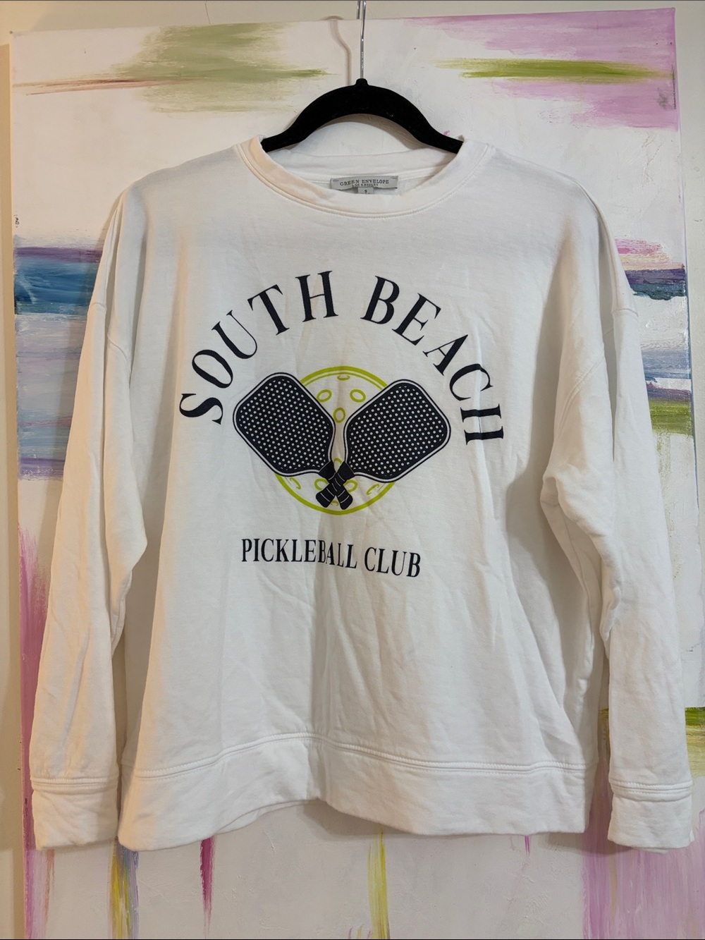 Green Envelope White Crewneck with Navy Pickleball Graphic and Lime Accent